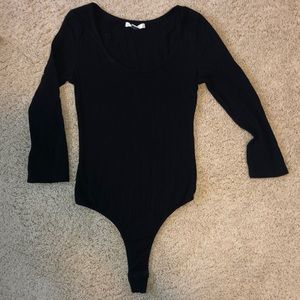Black 3/4 sleeve thong bodysuit